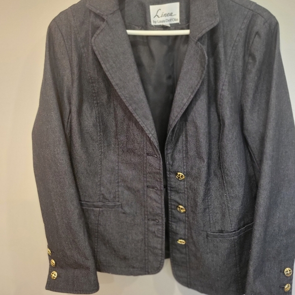 Linia By Louis Dell Olia Denim Casual Jacket Brass Buttons Lined Medium - Picture 12 of 14